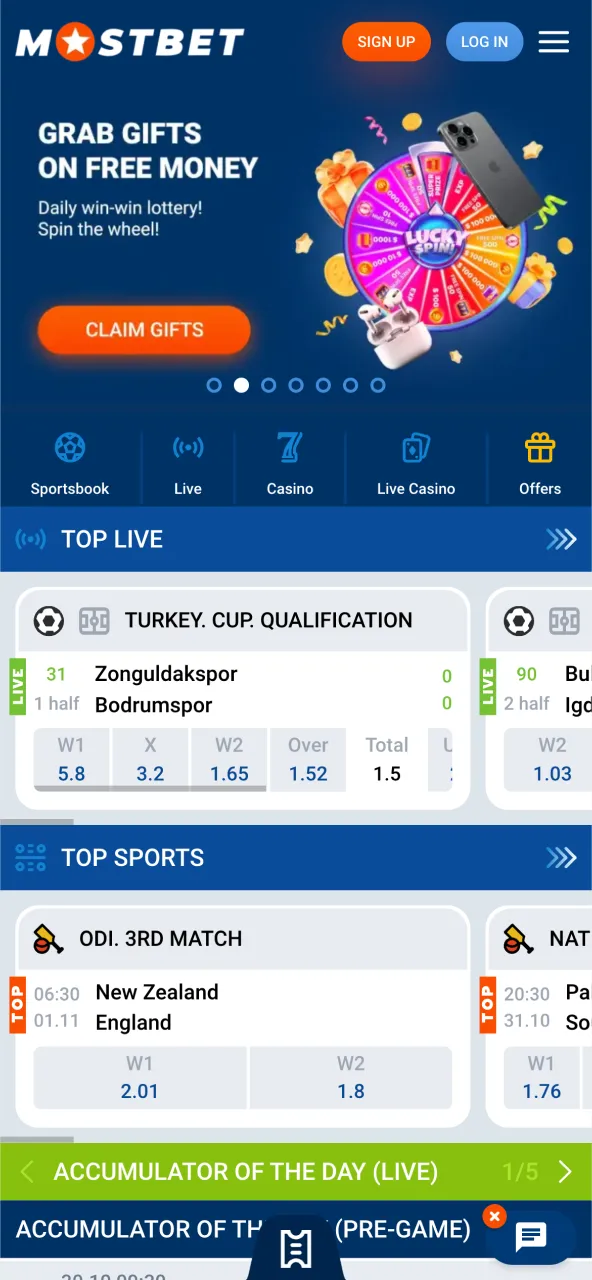 Open Mostbet menu in browser.