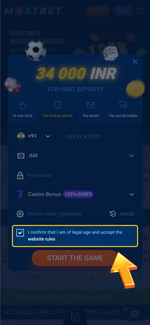 Accept Mostbet terms to continue.